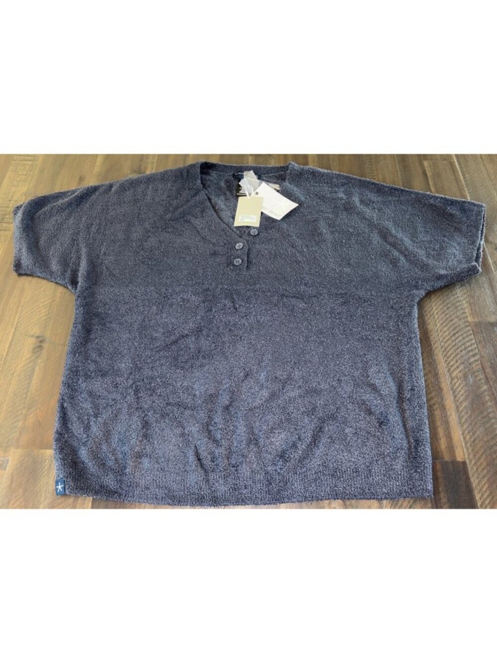 Barefoot Dreams CozyChic Lite Short Sleeve Dolman Henley Indigo Size Large NWT